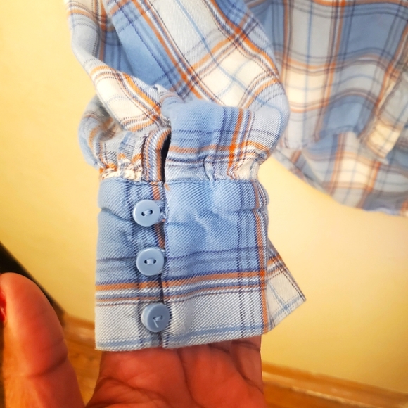 Mossimo Blue Plaid Long Sleeve Button Up V-Neck Blouse Plus Size XXL 2XL - Picture 8 of 9